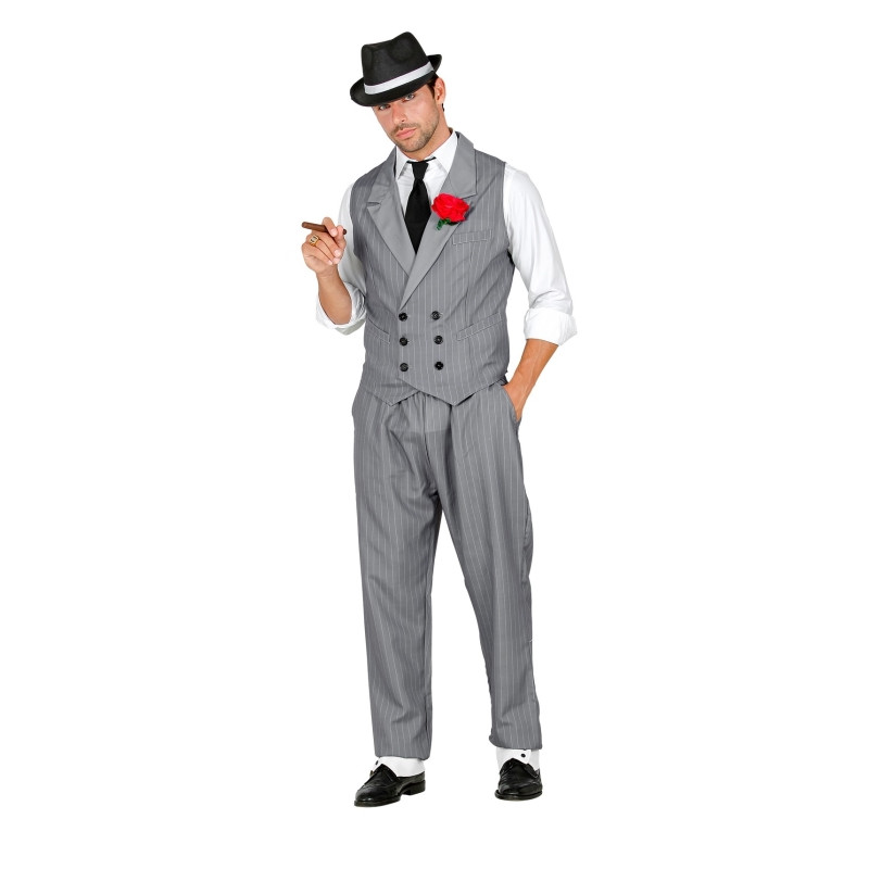Disfraz Gánster Gris Rayas, Adulto 