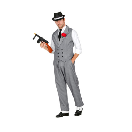 Disfraz Gánster Gris Rayas, Adulto 