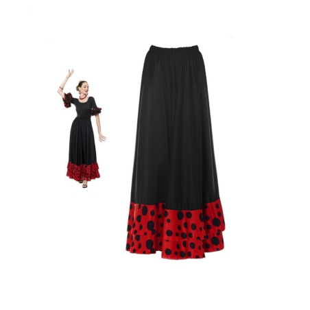 Falda Flamenca Negra con Volantes y Lunares Adulta