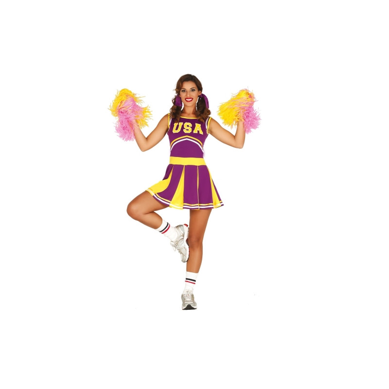 Disfraz Animadora Morado/Amarillo Adulta