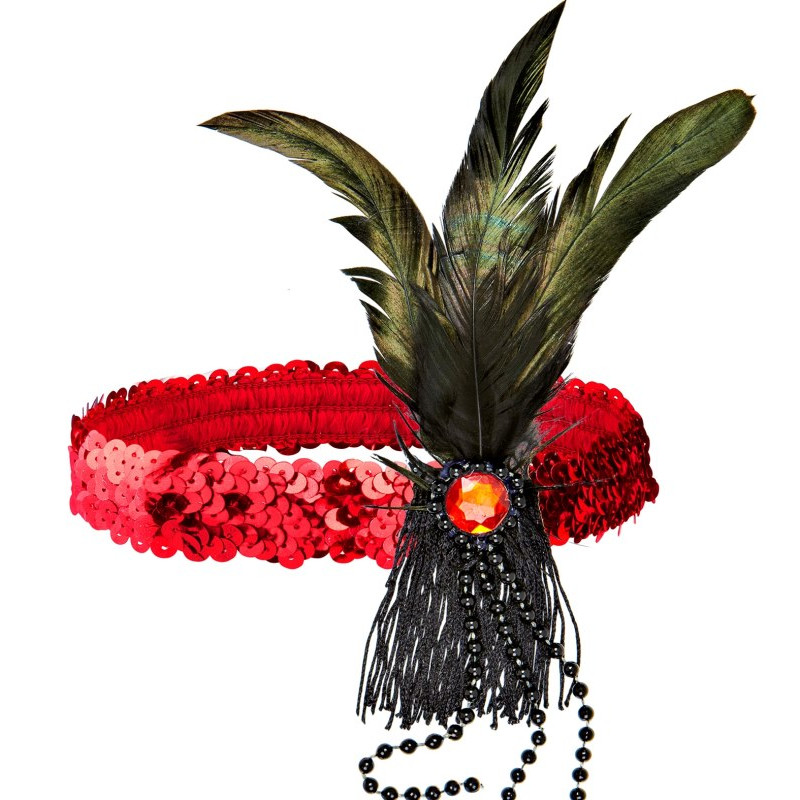 Cinta Lentejuela Roja con Pluma