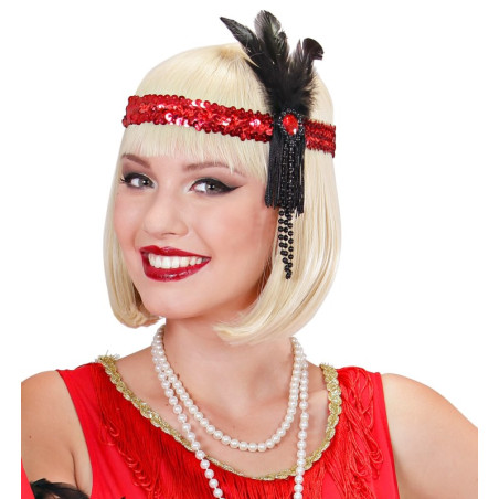 Cinta Lentejuela Roja con Pluma