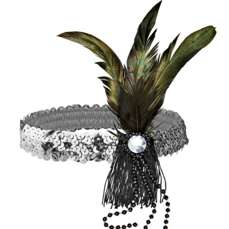 Cinta Lentejuela Plata con Pluma