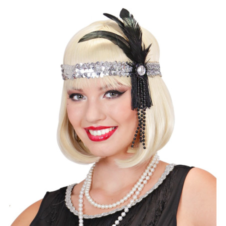 Cinta Lentejuela Plata con Pluma