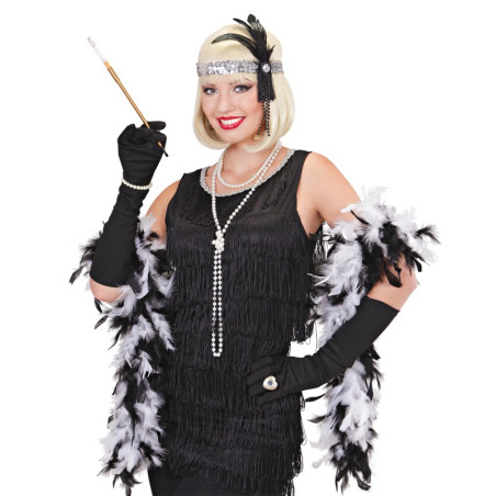 Cinta Lentejuela Plata con Pluma