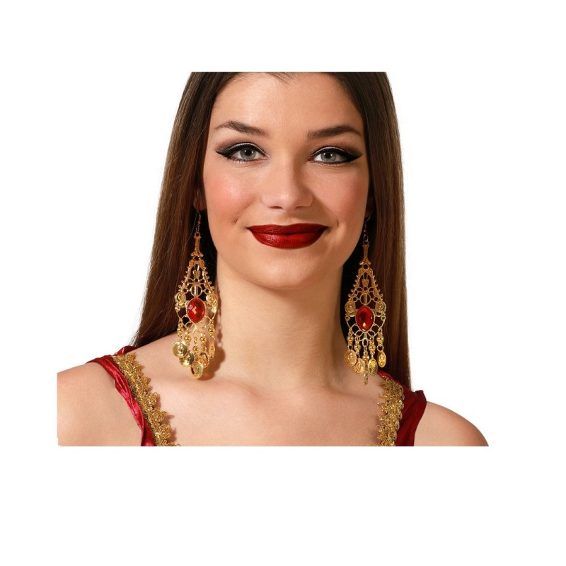 Pendiente Dorado con Piedra Roja