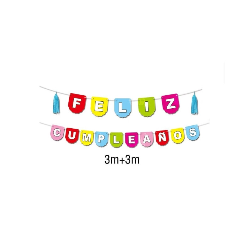 Letrero Feliz Cumpleaños C/Pompones 3+3m