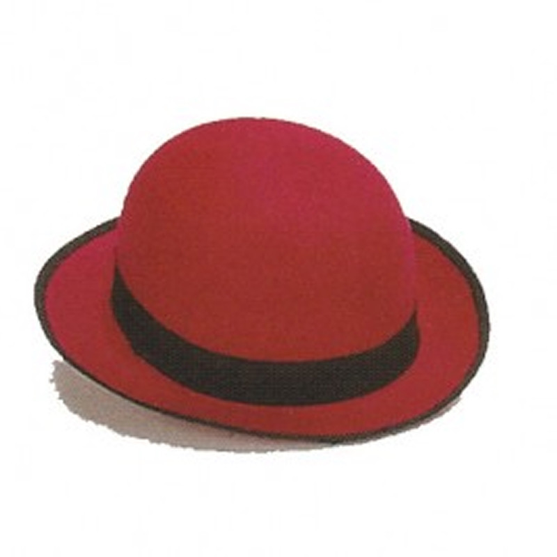 Bombín Fieltro Rojo con Cinta Negra