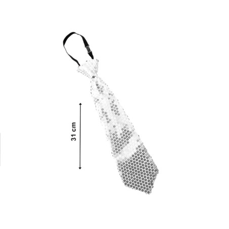 Corbata Lentejuelas Plata 31cm