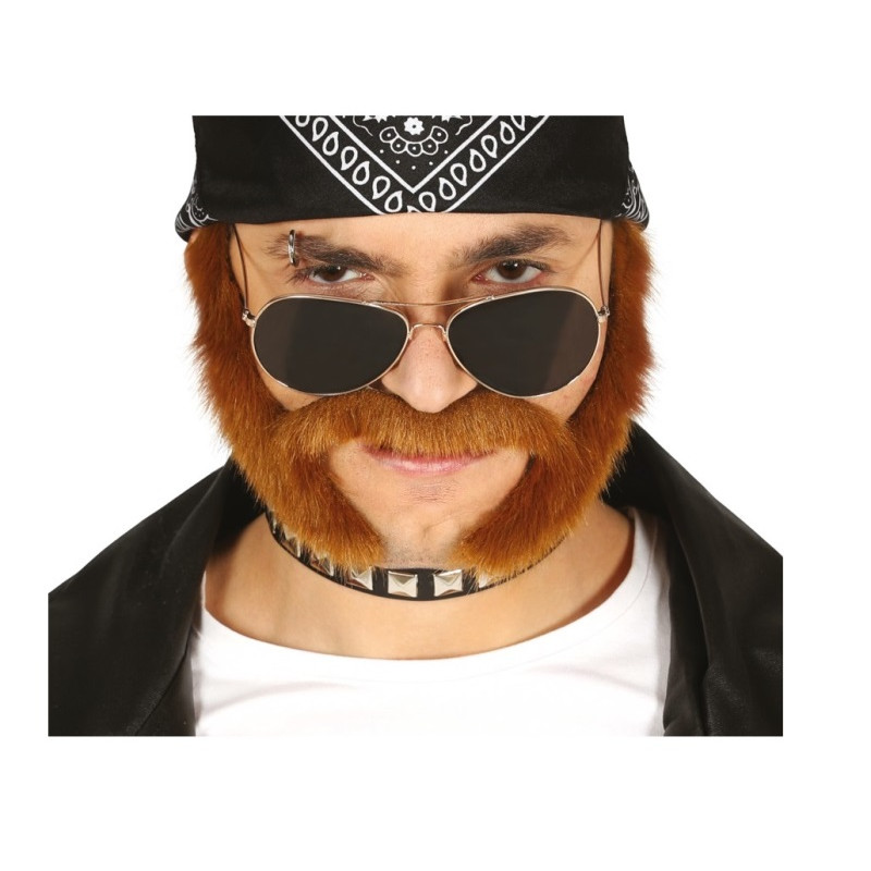 Bigote C/Patillas Adhesivo Castaño