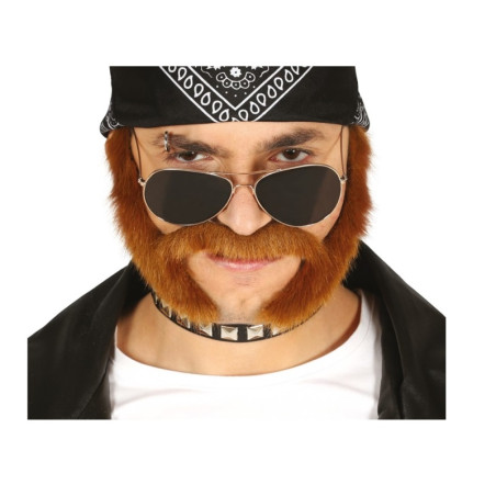 Bigote C/Patillas Adhesivo Castaño