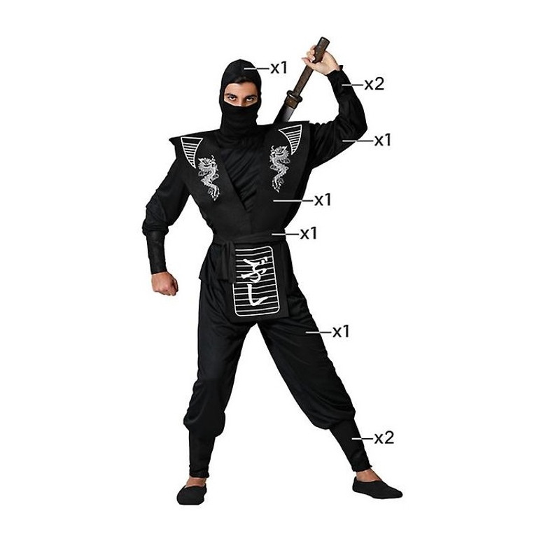 Disfraz Ninja Negro/Blanco Adulto, XL
