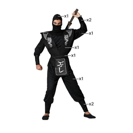 Disfraz Ninja Negro/Blanco Adulto, XL