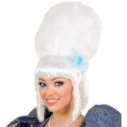 Peluca Marquesa con Collar Perlas Blancas y Azul