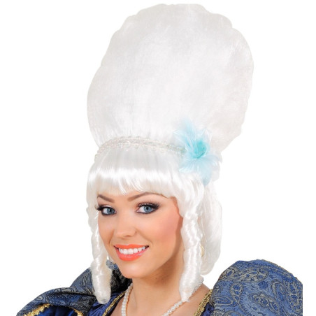Peluca Marquesa con Collar Perlas Blancas y Azul