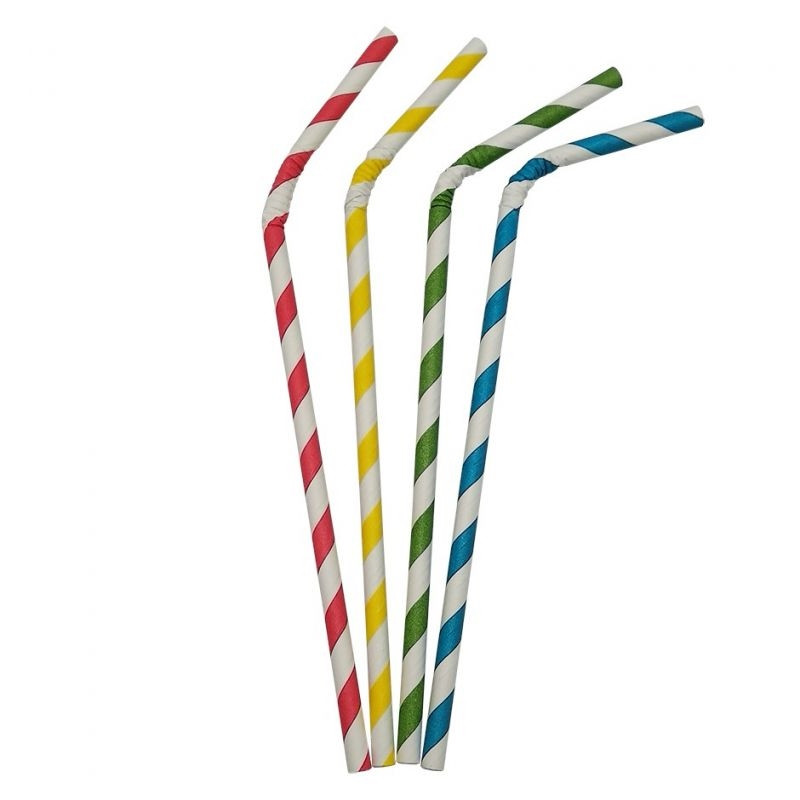 Cañitas Fuelle Papel Rayas, 22cm x 6mm (100 Unid)