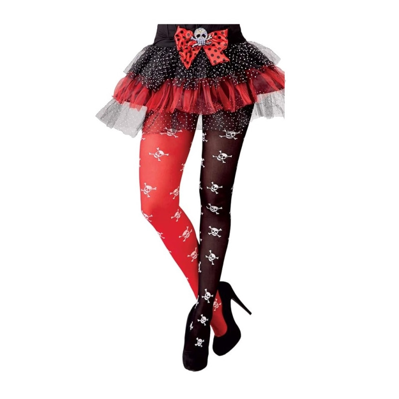 Medias Panty Pirata Rojo/Negro con Calaveras