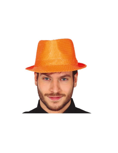 Sombrero Gánster Lentejuelas Naranja Neón 