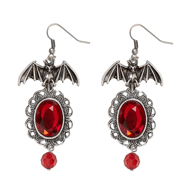 Par de Pendientes Murciélago con gema roja