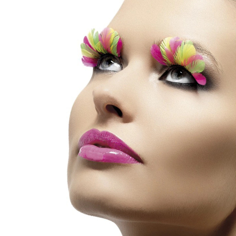 Pestañas Adhesivas Multicolor Plumas