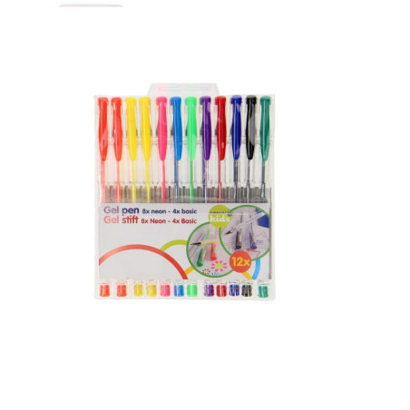 Set 12 Bolígrafos Gel (8 Neón + 4 Basic)