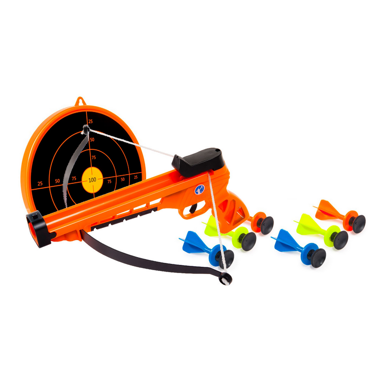 Pistola Ballesta PVC, con Diana y 6 Dardos Ventosa