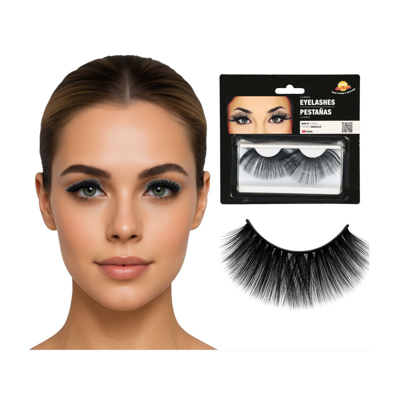 Pestañas Negras Jumbo Brillo Adhesivas 