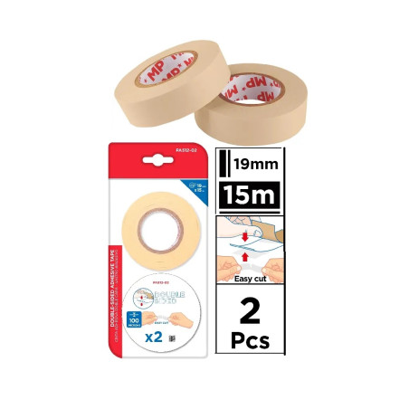 Cinta Adhesiva Doble Cara 19mm x 15m (2 Rollos)